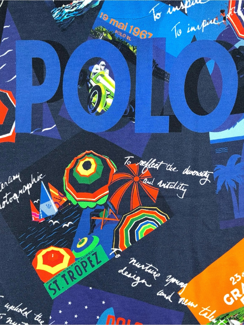 Polo by Ralph Lauren Navy Multicolor Graphic Polo Shirt -Classic Fit- Large - Picture 6 of 6